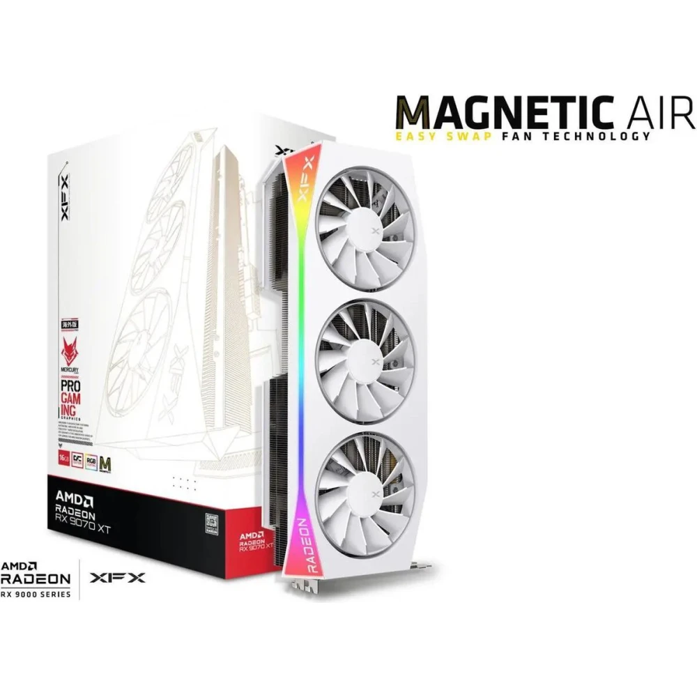 Tarjeta de video XFX Mercury Radeon RX 9070 XT 16GB WHITE Magnetic Air Edition